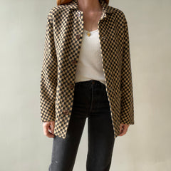 1940s Brown And Black Checkered Jacket Of Re Purposed Fabric