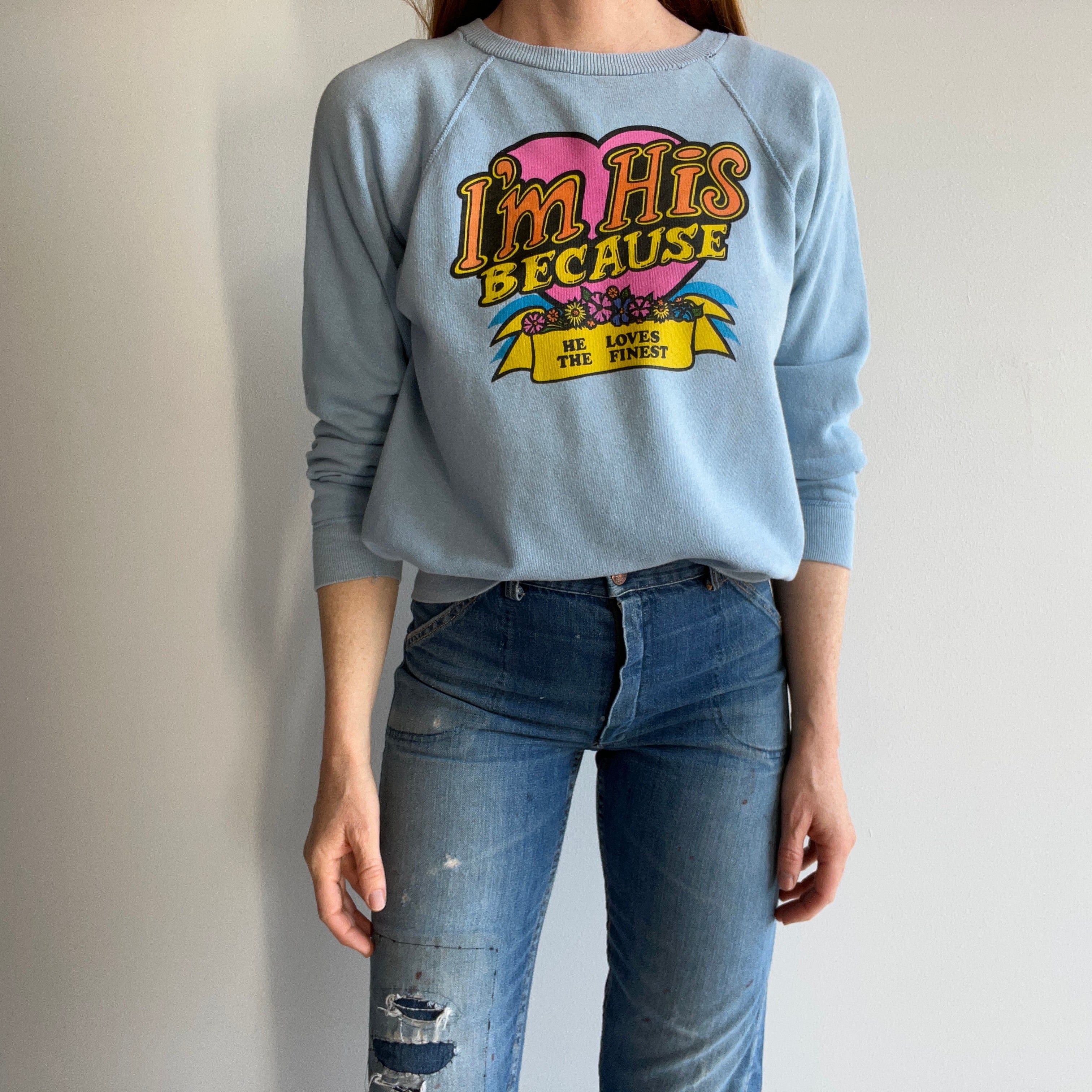 1970s Super Cheesy Couples Sweatshirt with Stains and Holes