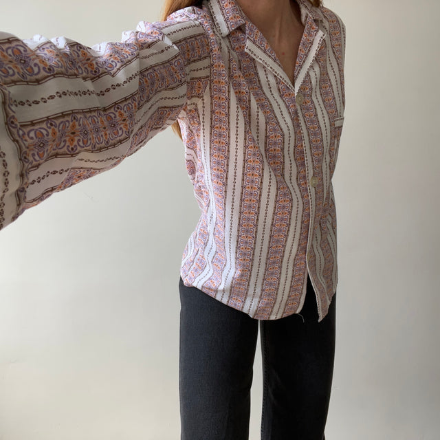 1960s/70s Patterned Pajama Shirt - Soft Rad!