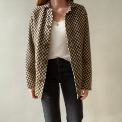 1940s Brown And Black Checkered Jacket Of Re Purposed Fabric