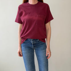 1990s Blank Burgundy Faded Pocket T Shirt