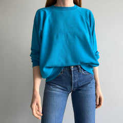 1980s Nicely Beat Up and Thrashed Turquoise and Teal Raglan - Swoon
