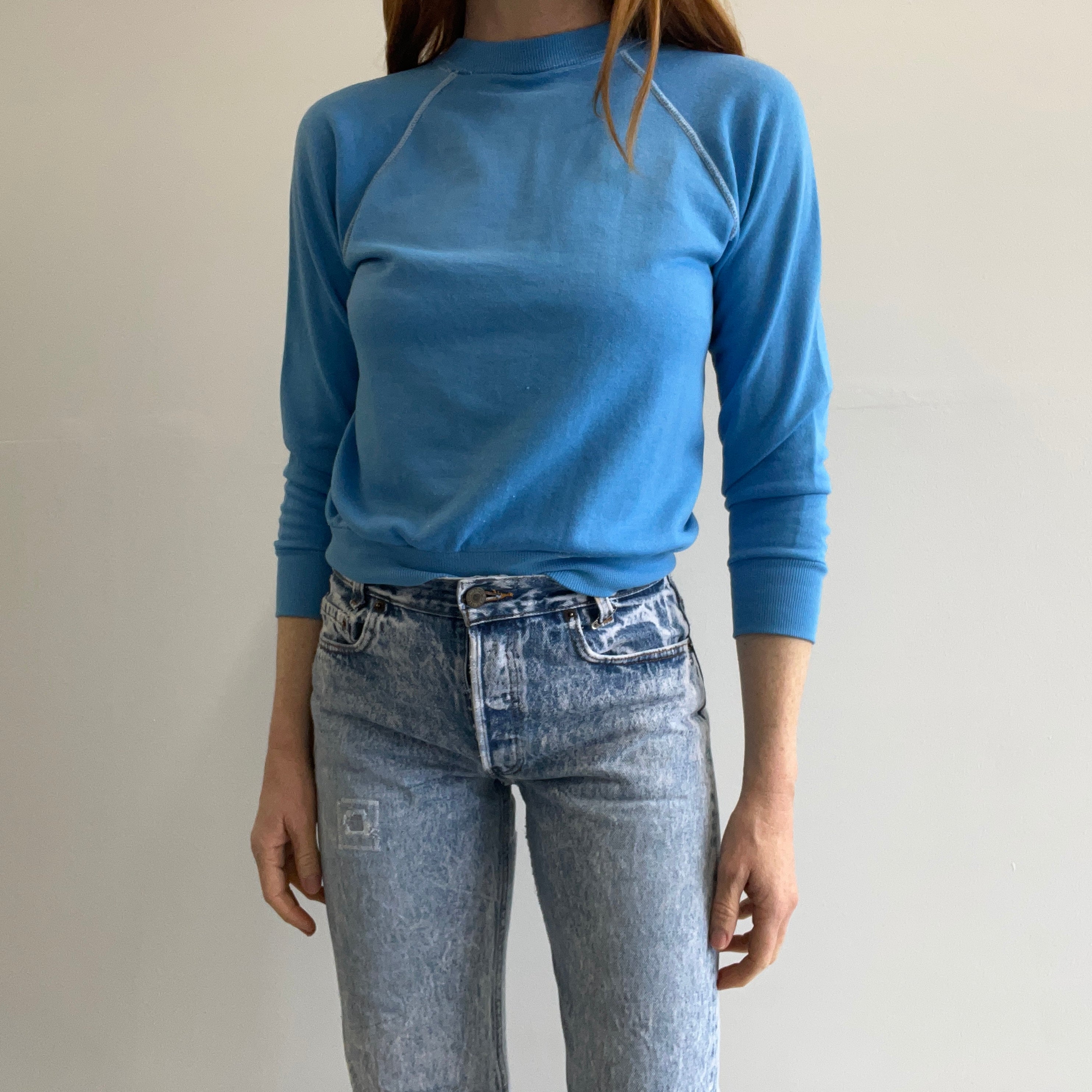 1970s Blank Big Sky Blue Raglan by Sportswear - Contrast Stitching