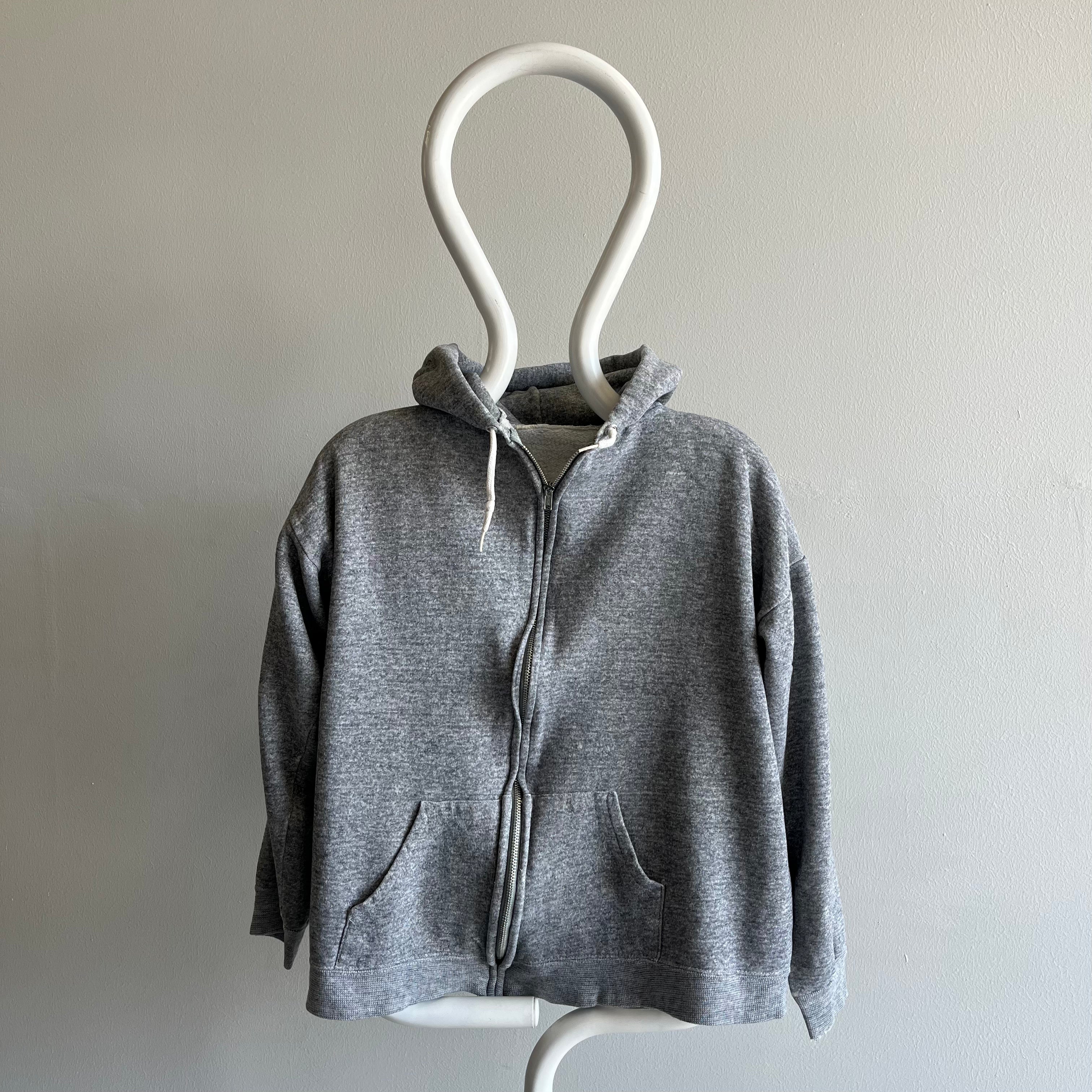 1980s Perfectly Soft and Also Structured Blank Gray Zip Up Hoodie