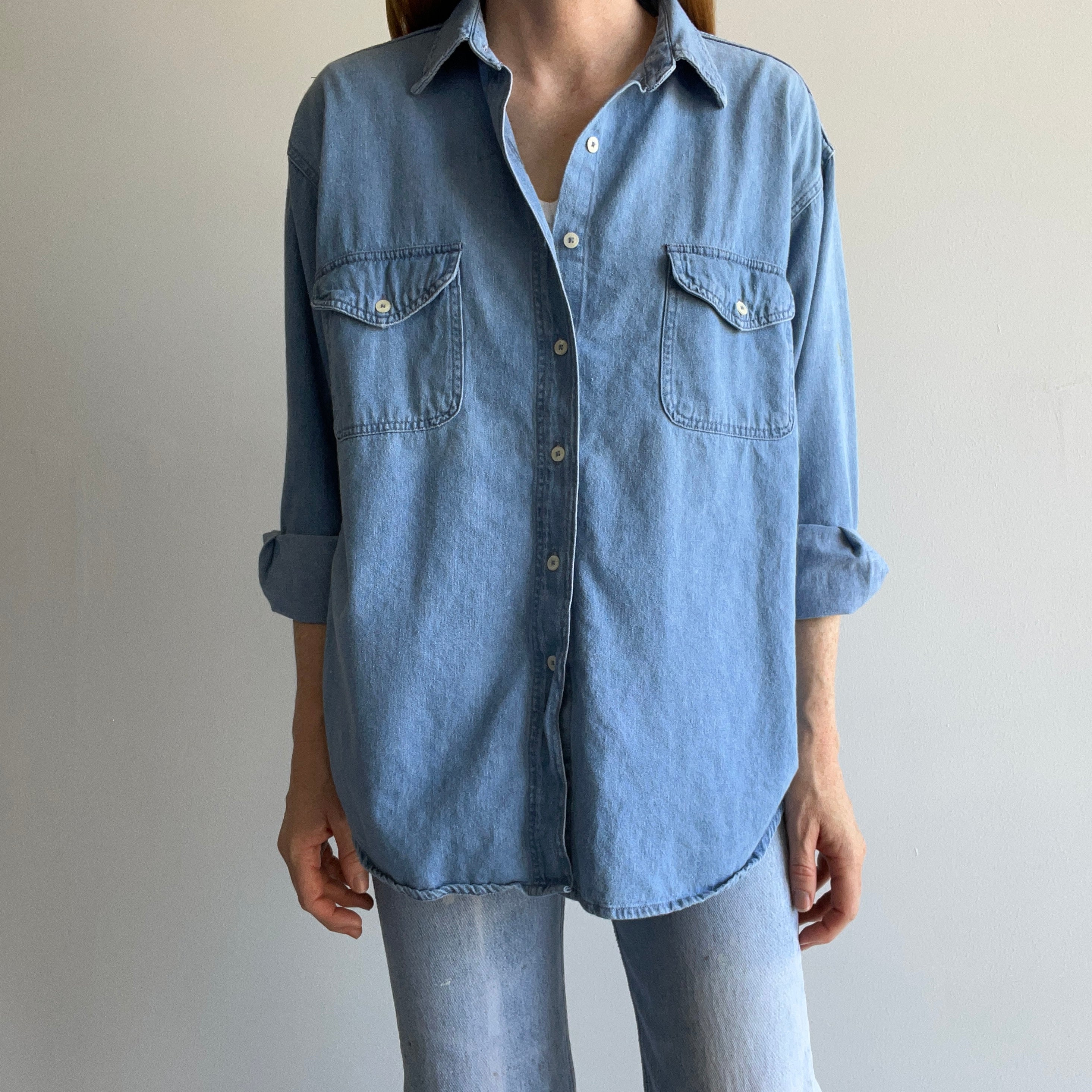 1990s Soft Denim Cotton Dad Shirt by Express