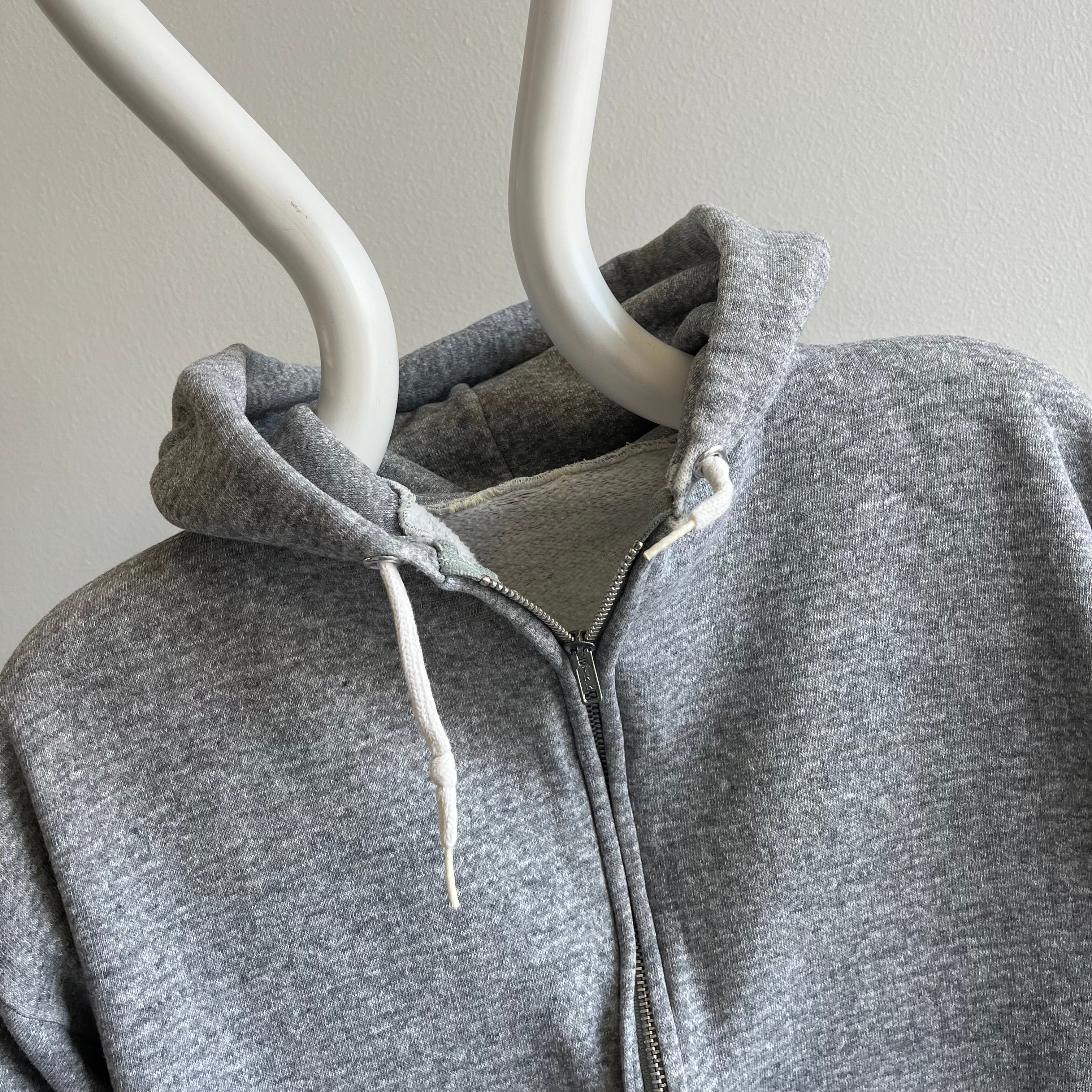 1980s Perfectly Soft and Also Structured Blank Gray Zip Up Hoodie