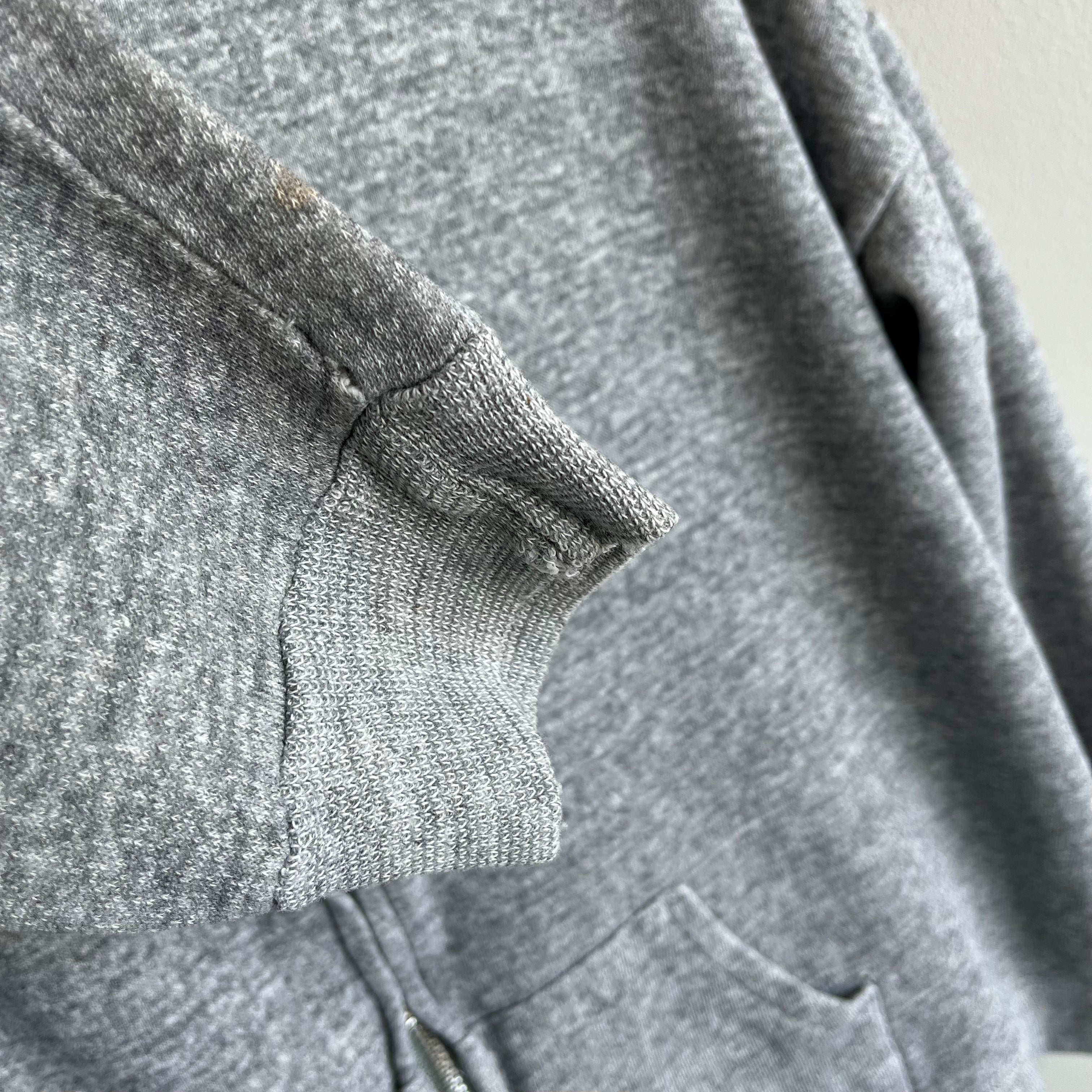 1980s Perfectly Soft and Also Structured Blank Gray Zip Up Hoodie