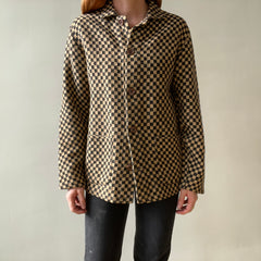 1940s Brown And Black Checkered Jacket Of Re Purposed Fabric
