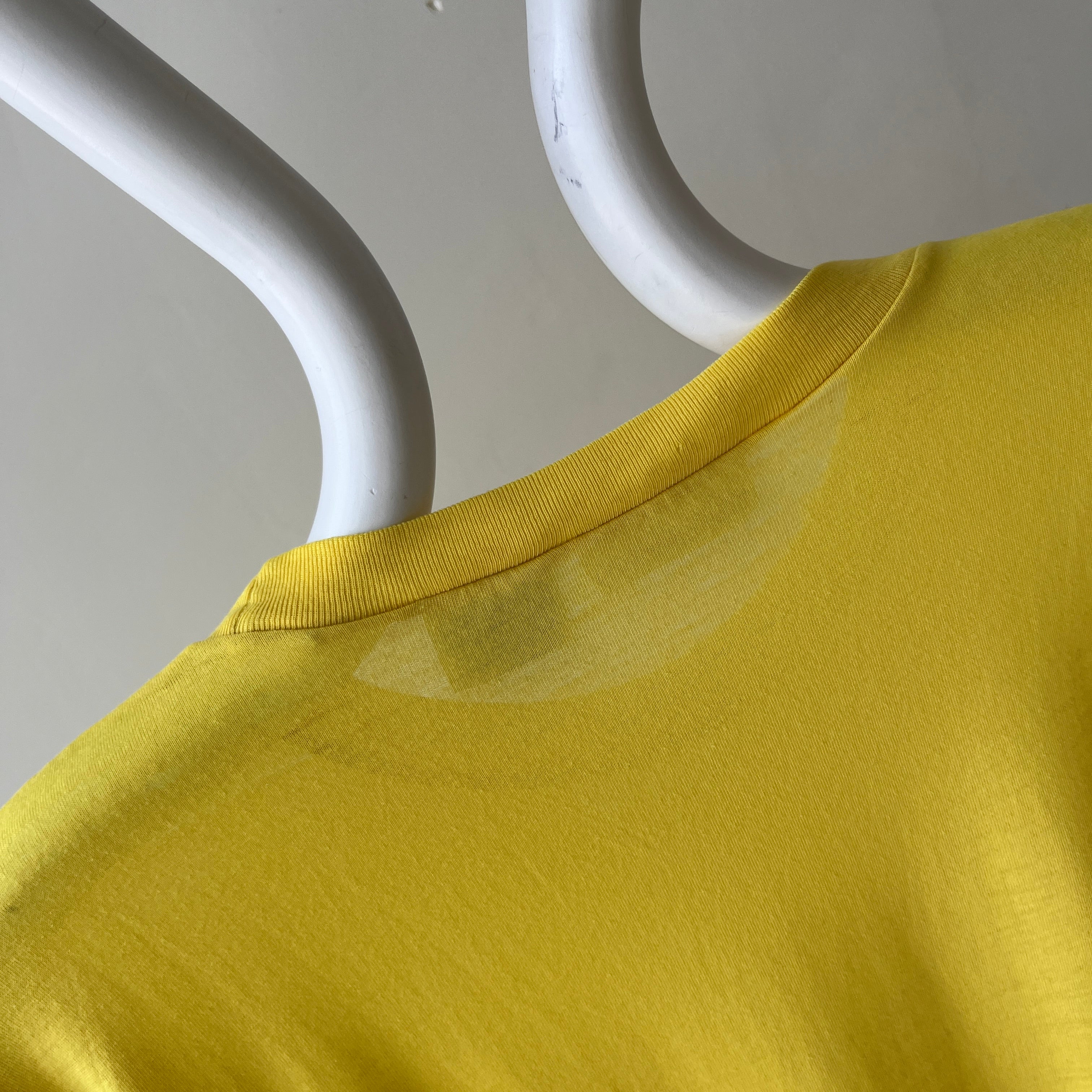 1980s Sunshine Yellow Cotton Knit Slouchy Pocket T-Shirt