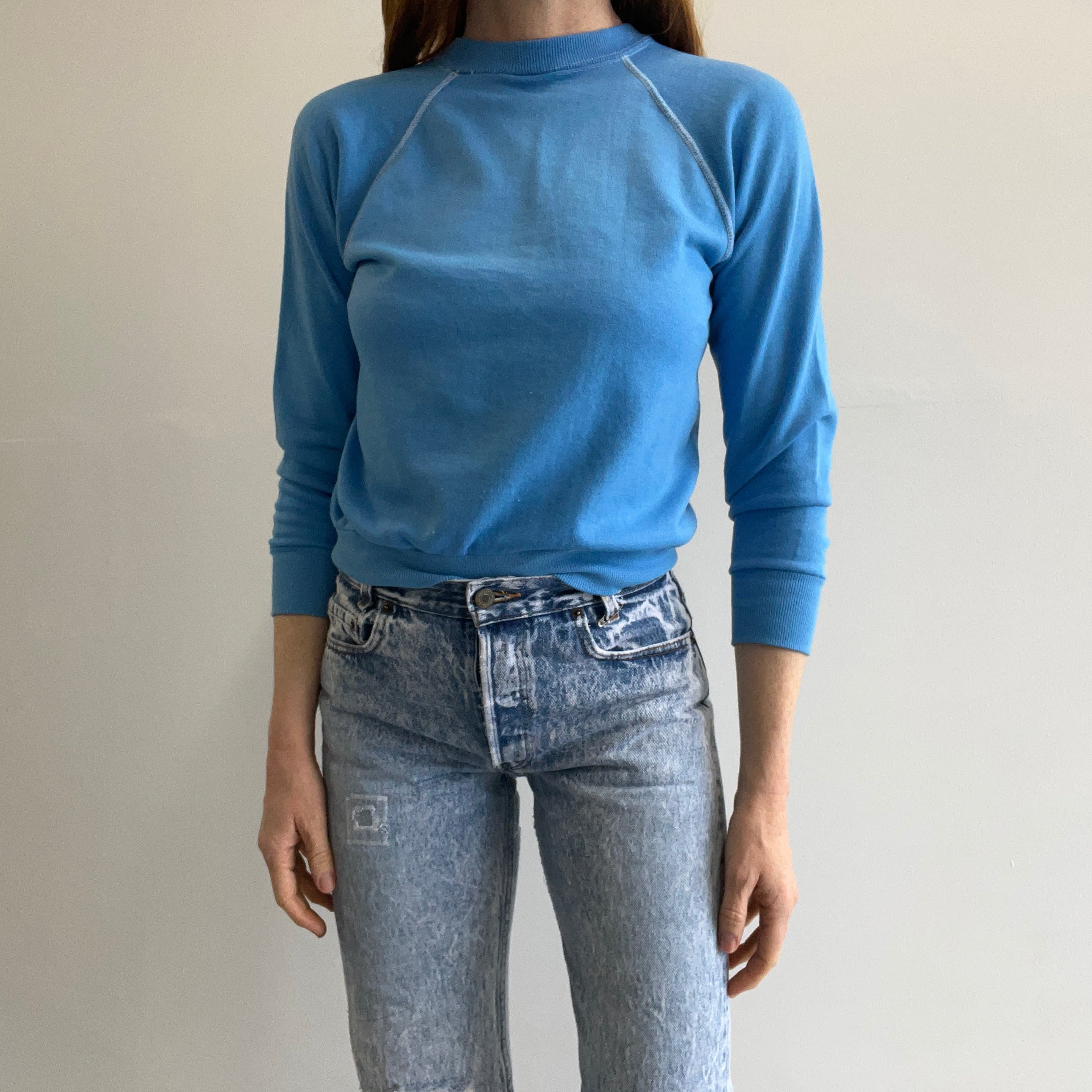 1970s Blank Big Sky Blue Raglan by Sportswear - Contrast Stitching