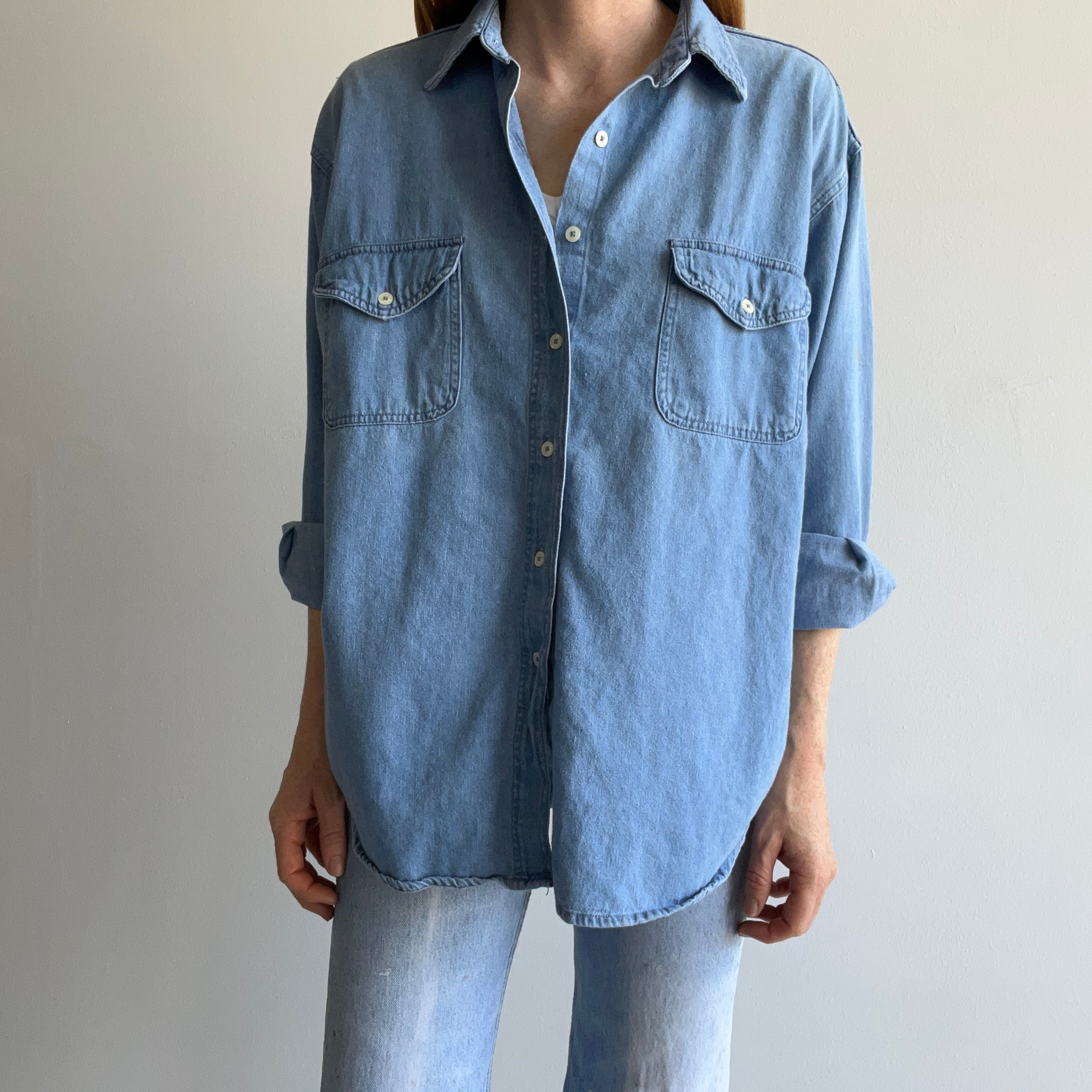 1990s Soft Denim Cotton Dad Shirt by Express