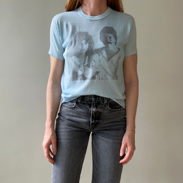 1970s Baby Blue Dot Matrix Family Photo T Shirt
