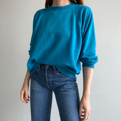 1980s Nicely Beat Up and Thrashed Turquoise and Teal Raglan - Swoon