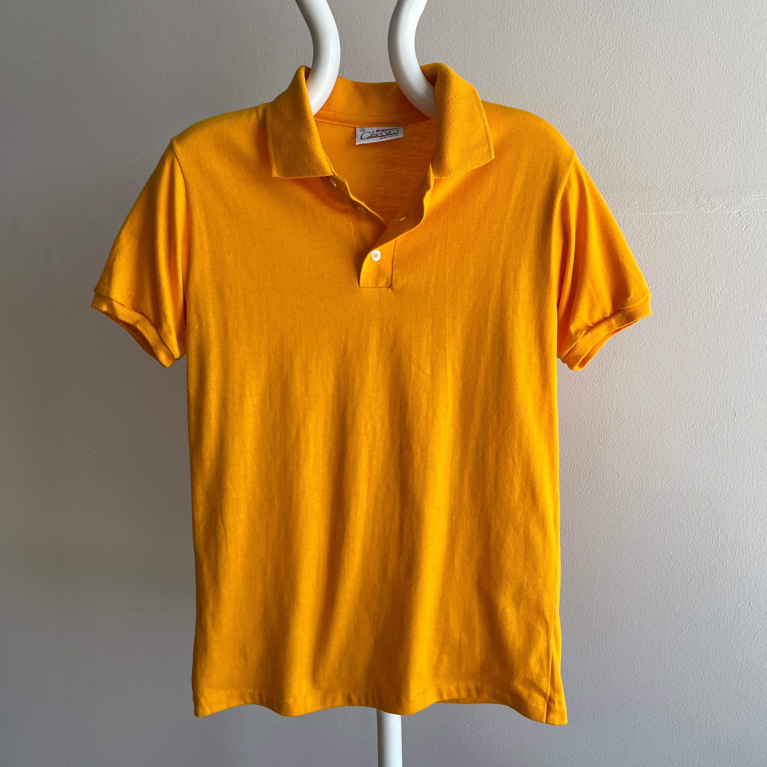 1980s Blank Marigold Yellow Polo T-Shirt by Signal