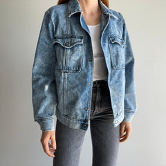 1980s Acid Wash Epic Chest Pocket Snap Denim Jacket with Bleach Staining