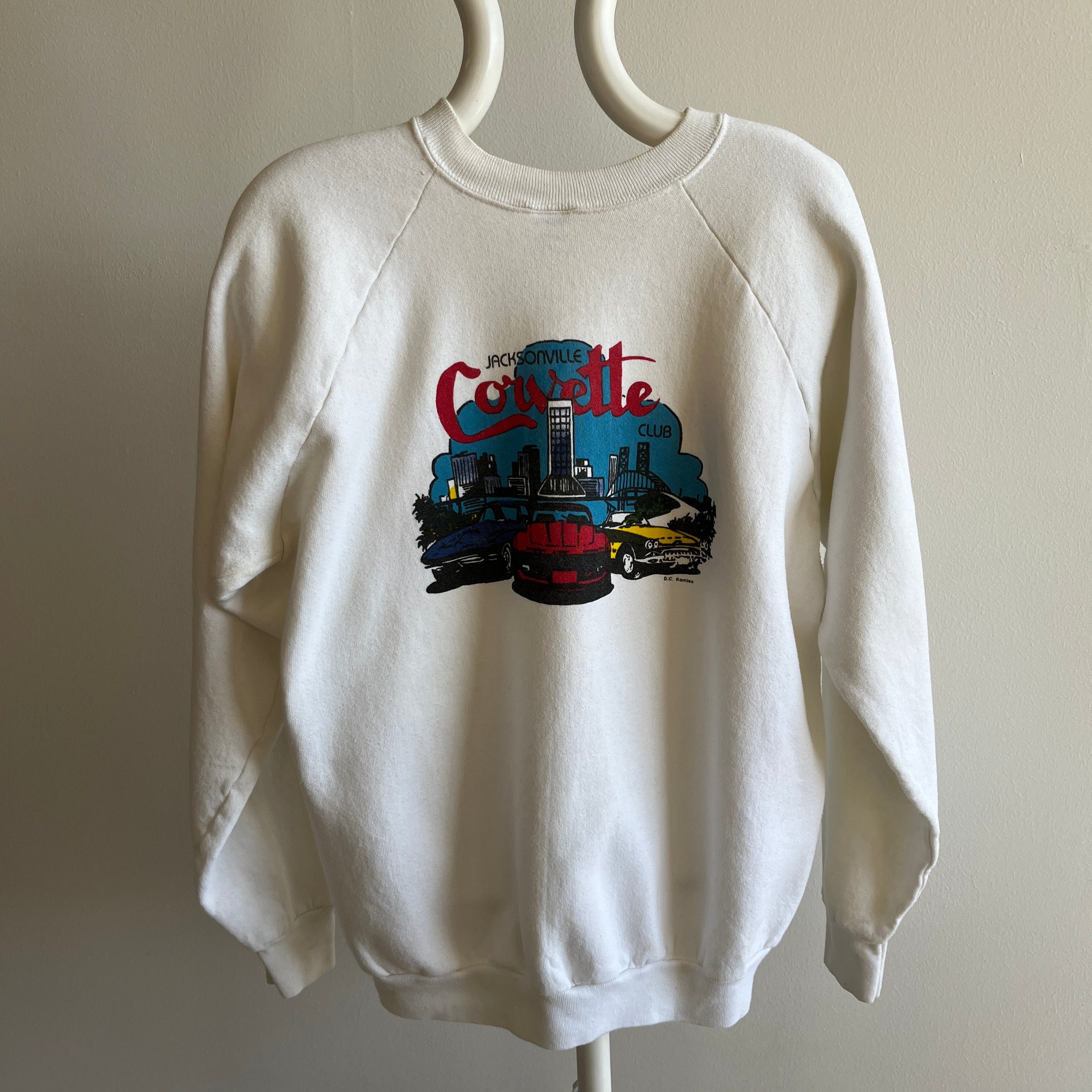 1980s Jacksonville Corvette Club Super Stained Backside Graphic Sweatshirt