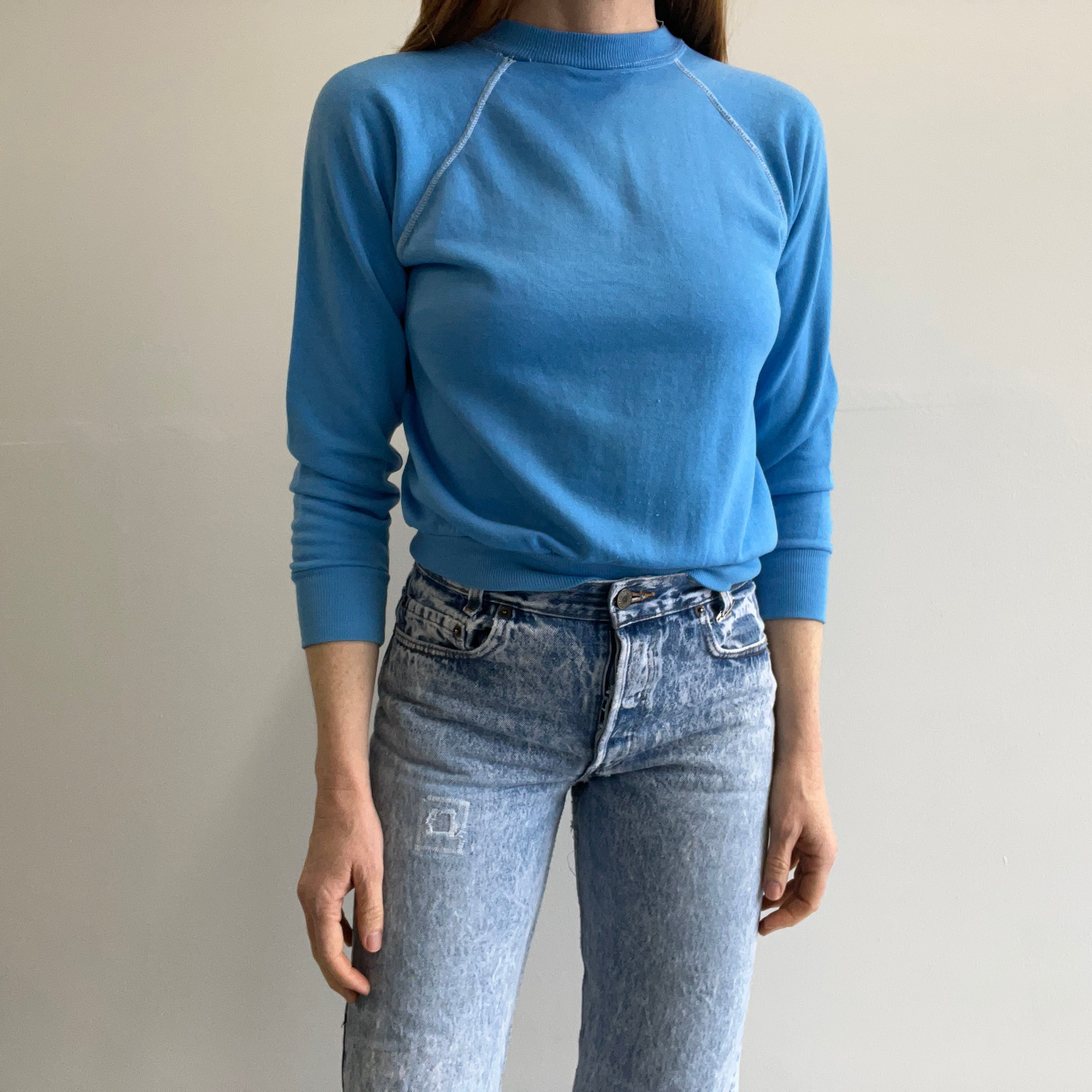 1970s Blank Big Sky Blue Raglan by Sportswear - Contrast Stitching