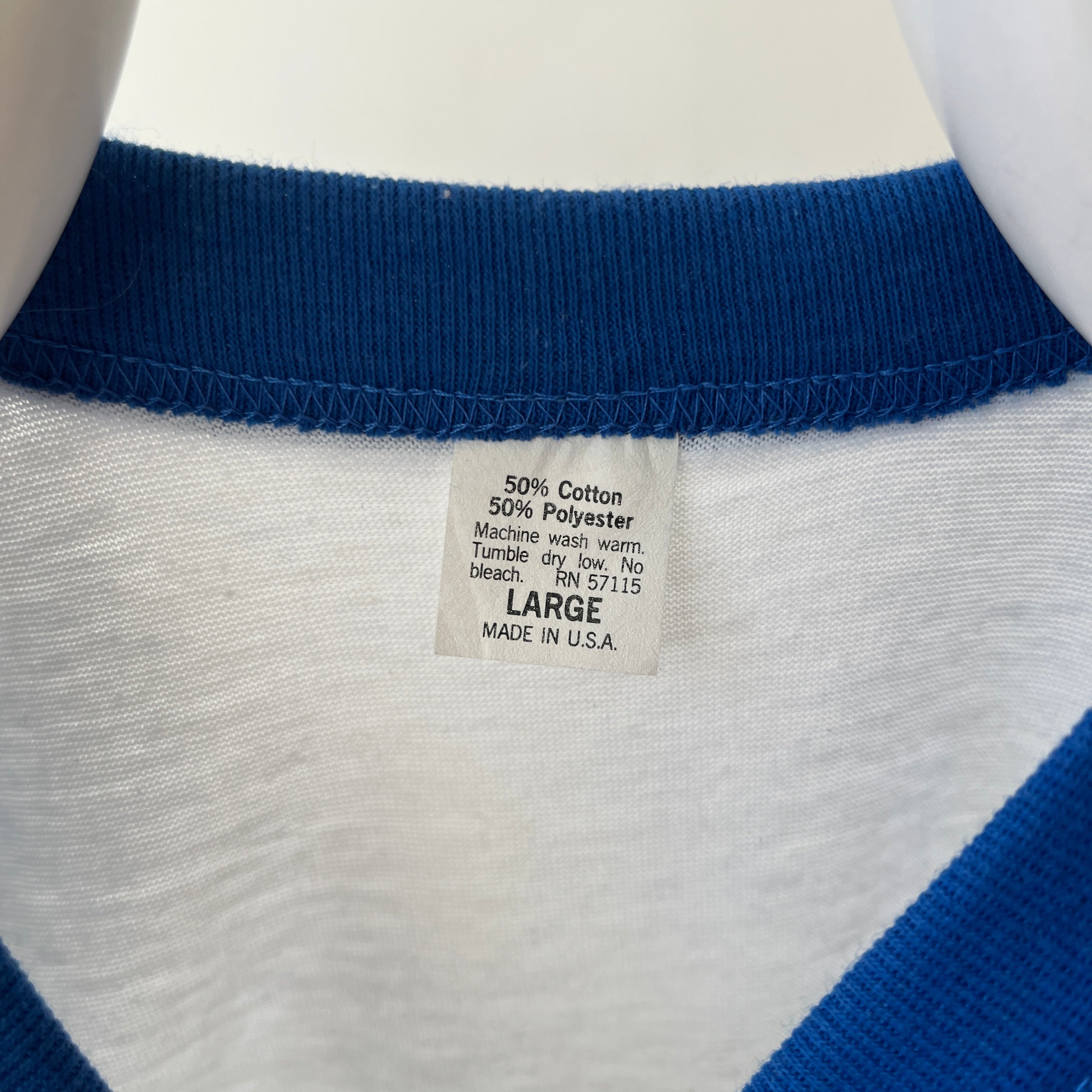 1980s Blue and White Improve Your Image Baseball T Shirt