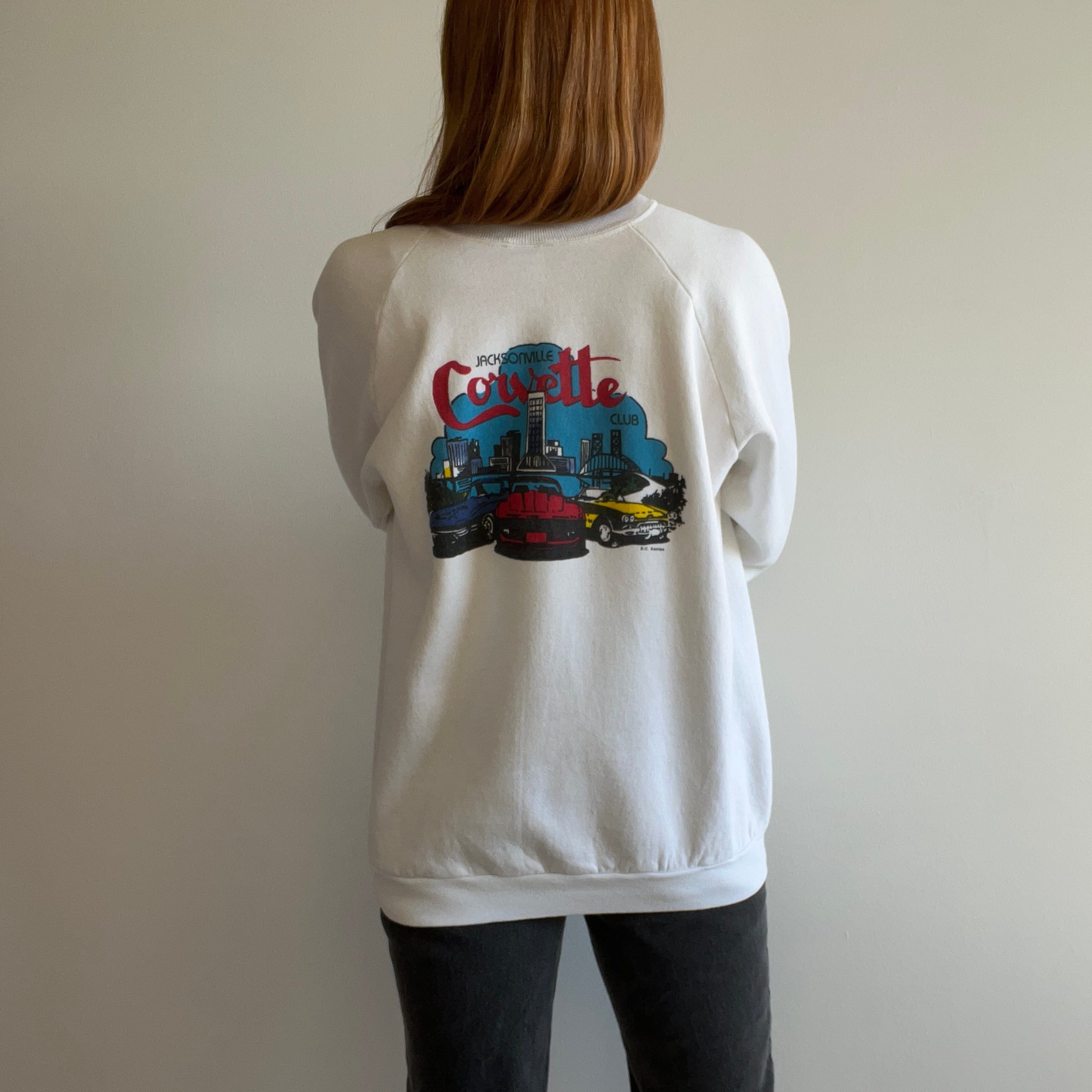 1980s Jacksonville Corvette Club Super Stained Backside Graphic Sweatshirt