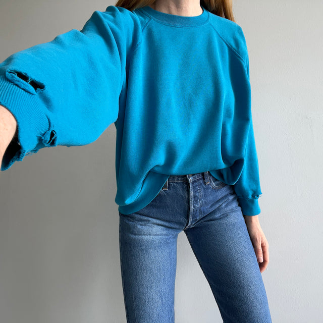 1980s Nicely Beat Up and Thrashed Turquoise and Teal Raglan - Swoon