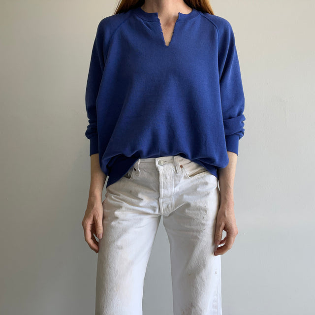 1980/1990s Blank Blue Raglan by Lee Brand with DIY Neck