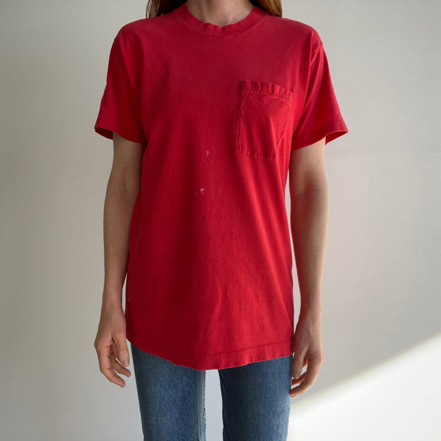 1980s Blank Red Sun Faded and Stained Selvedge Pocket T-Shirt