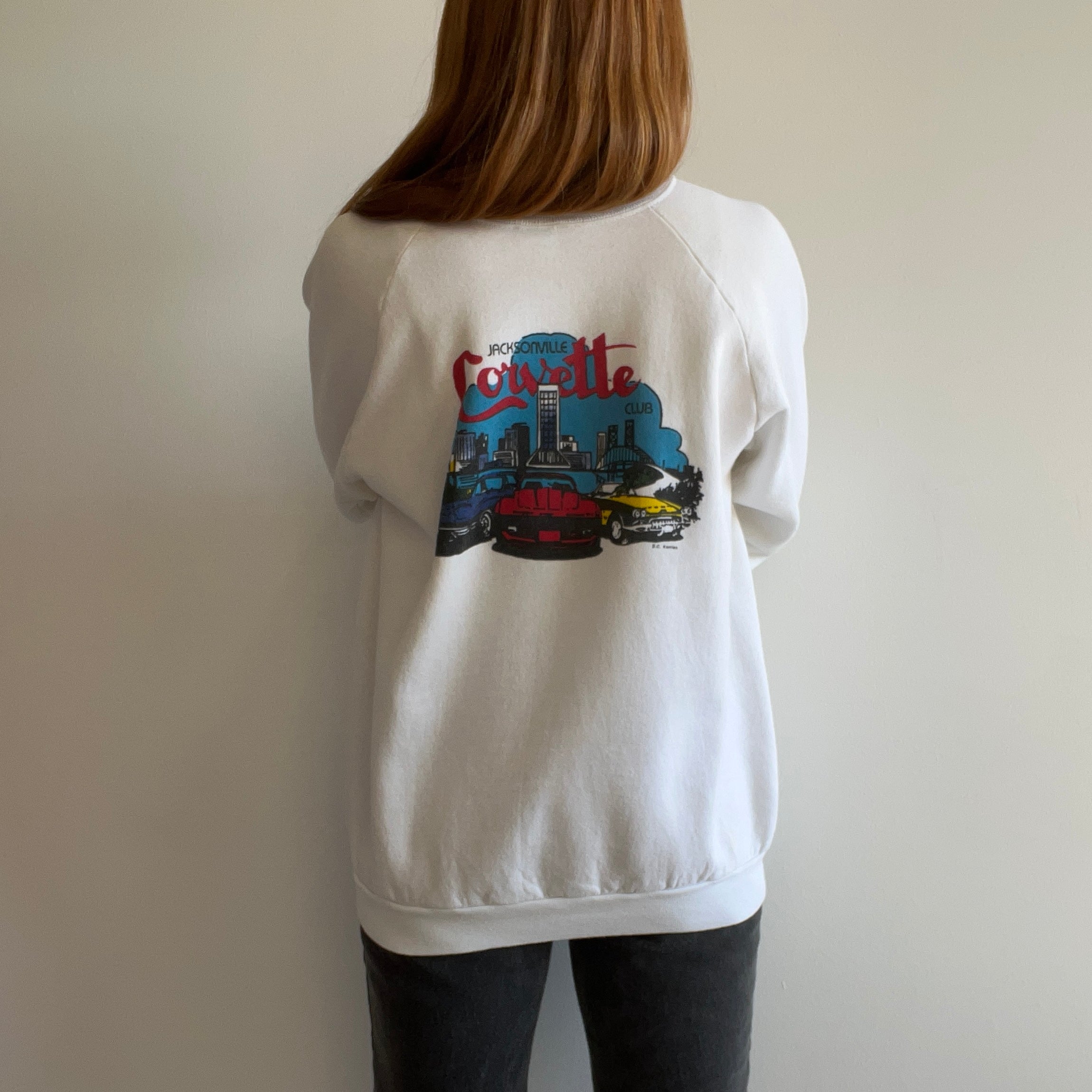 1980s Jacksonville Corvette Club Super Stained Backside Graphic Sweatshirt