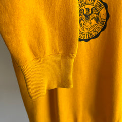1970s Collegiate Pacific Iowa Beat Up and Thrashed Sweatshirt with Underarm Gussets and Holes