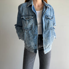 1980s Acid Wash Epic Chest Pocket Snap Denim Jacket with Bleach Staining