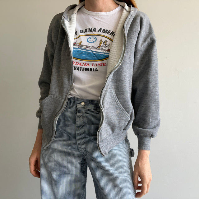 1970s Sportswear Zip Up Insulated Blank Gray Hoodie