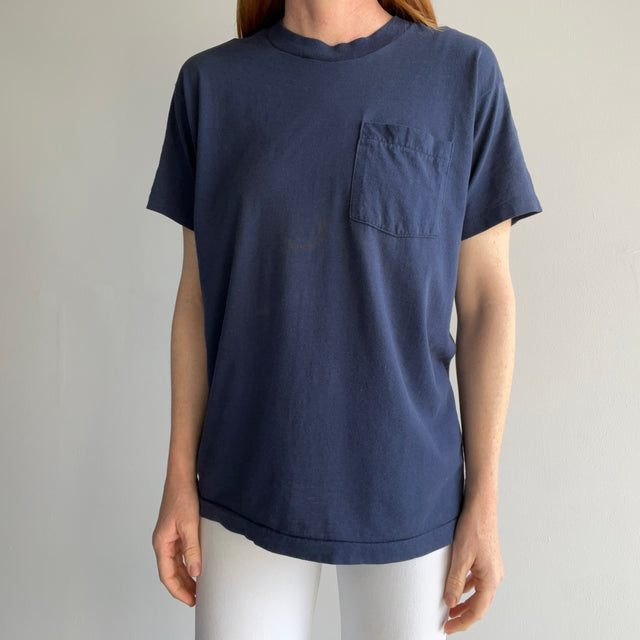 1980s Nicely Thinned Out Sun Faded and Circularly Stained Selvedge Pocket T-Shirt by FOTL