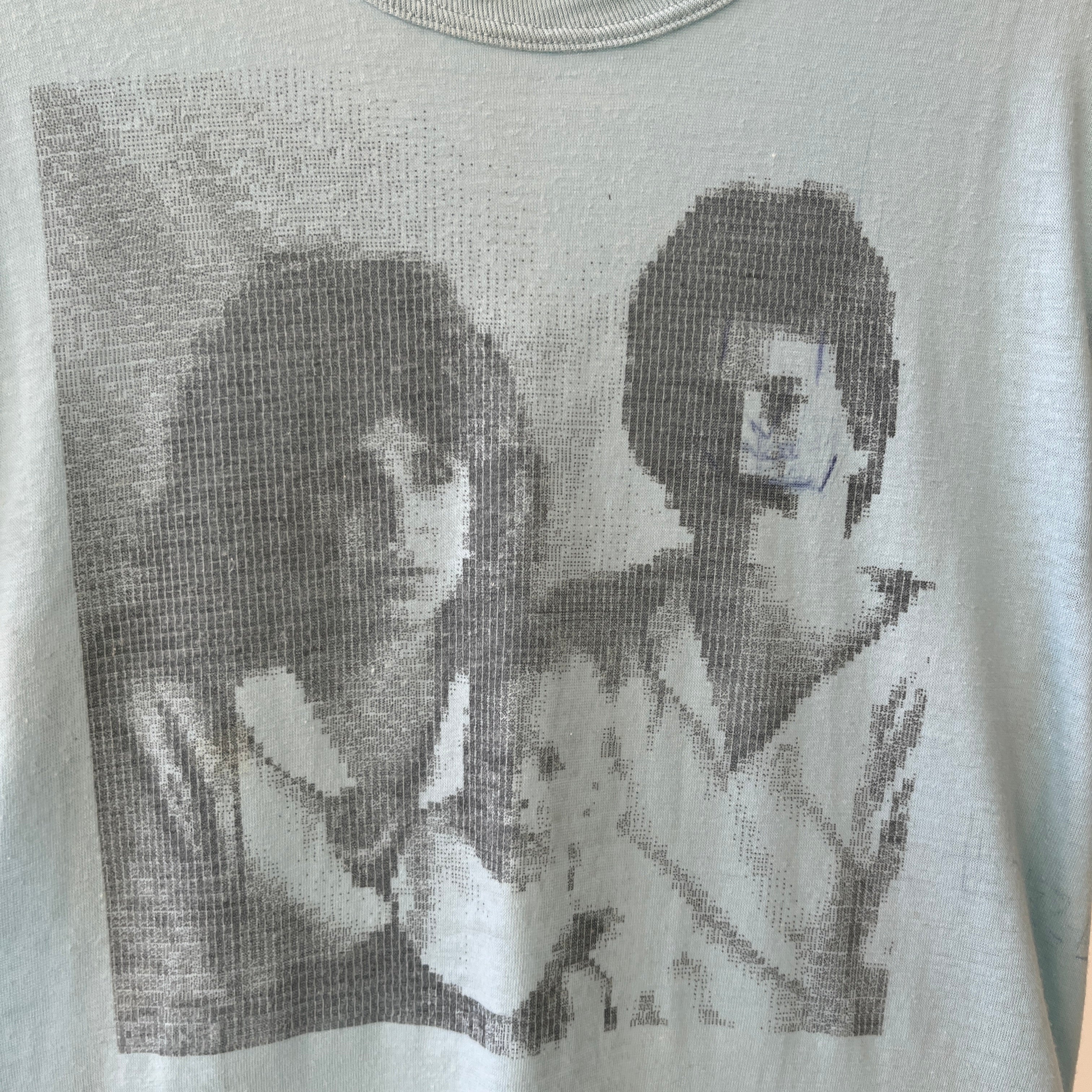 1970s Baby Blue Dot Matrix Family Photo T Shirt – Red Vintage Co