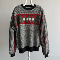 1970s Repage Acrylic Red, White, Tan and Black Knit Ski Sweater