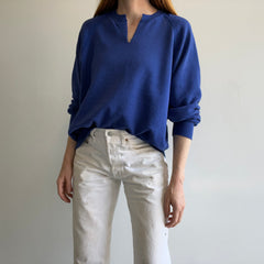 1980/1990s Blank Blue Raglan by Lee Brand with DIY Neck