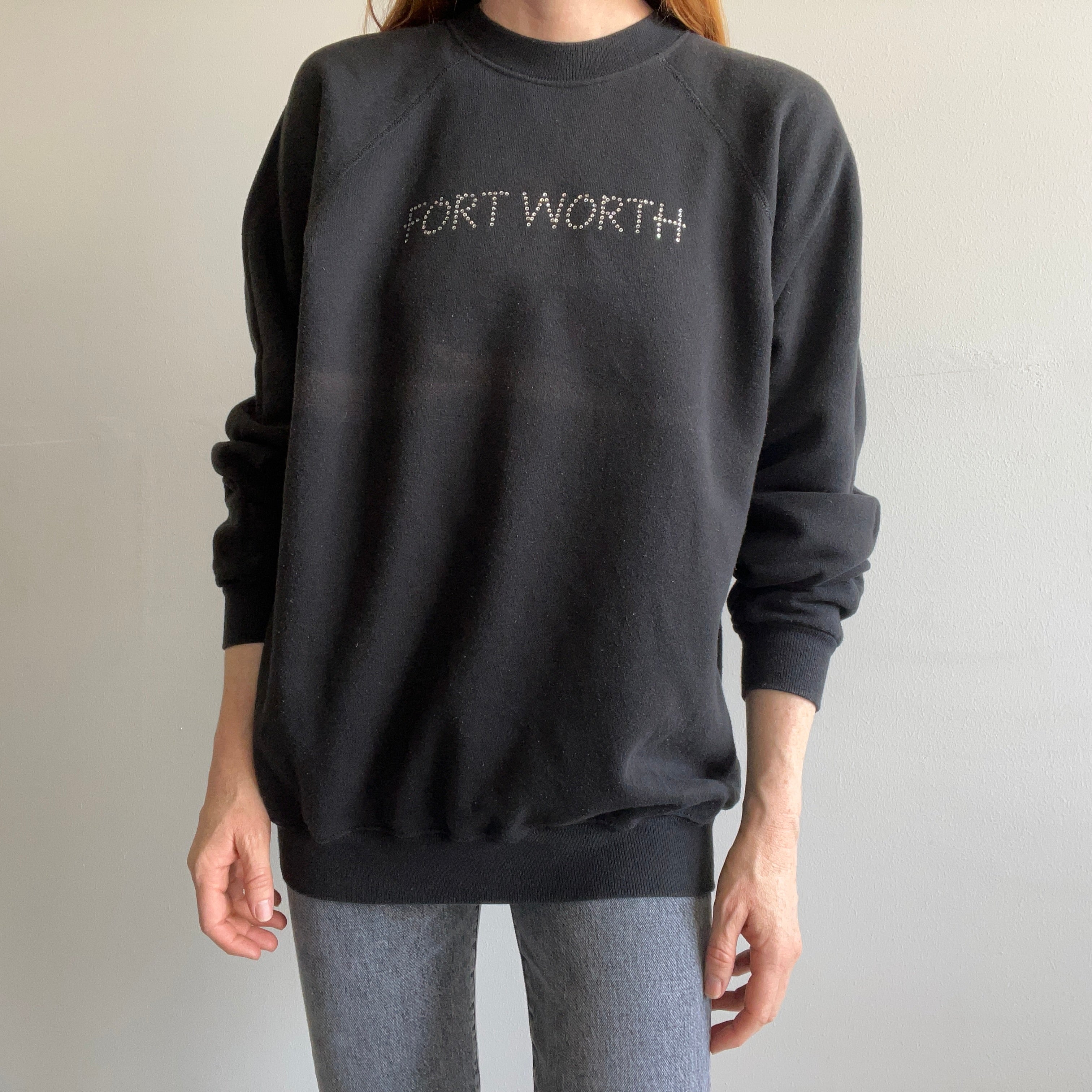1980s Sparkle-mania Fort Worth Texas Sweatshirt with a Fade Fold - Cozy!