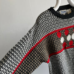 1970s Repage Acrylic Red, White, Tan and Black Knit Ski Sweater