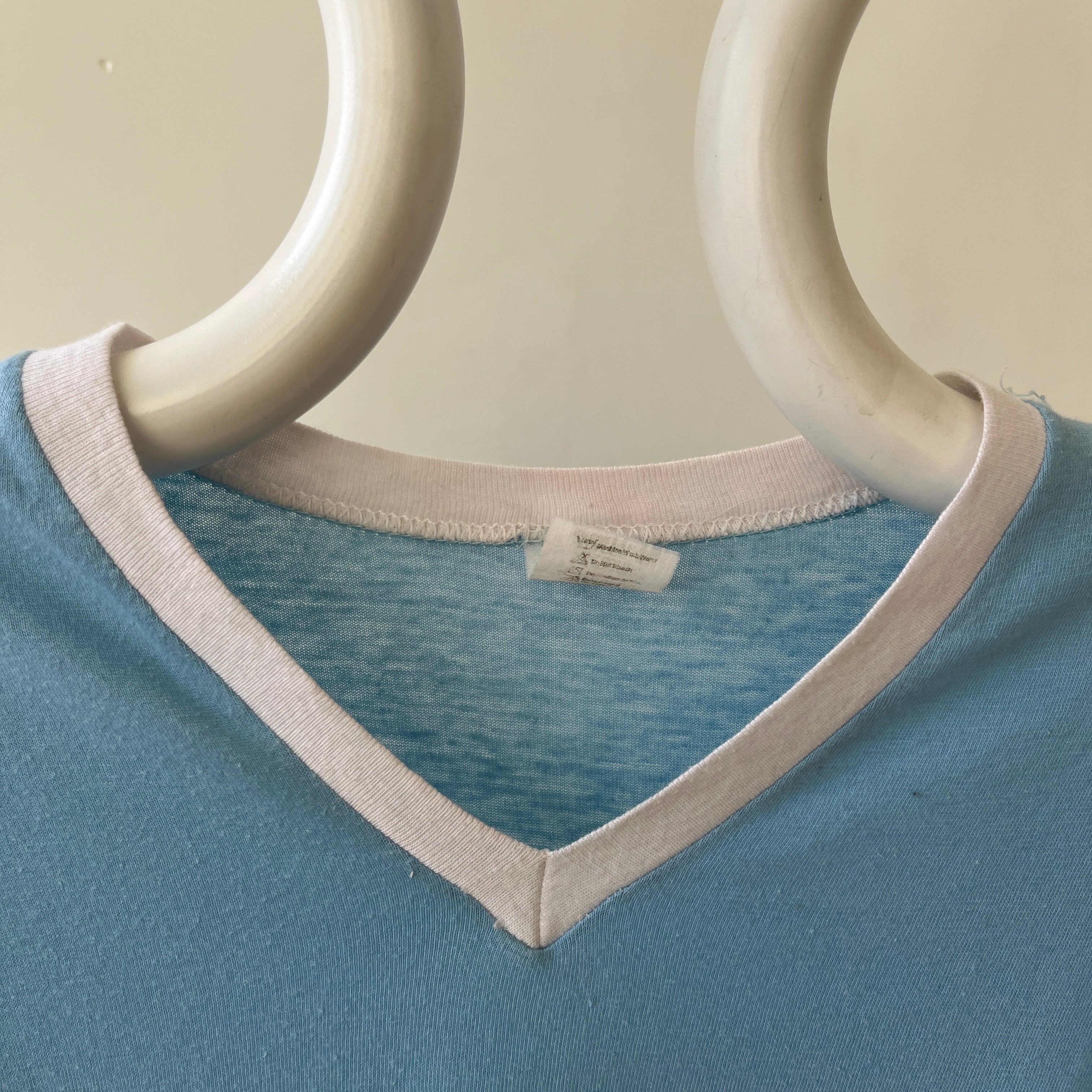 1970s Quinquagenarian Baby Blue Football Style T Shirt