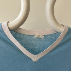 1970s Quinquagenarian Baby Blue Football Style T Shirt