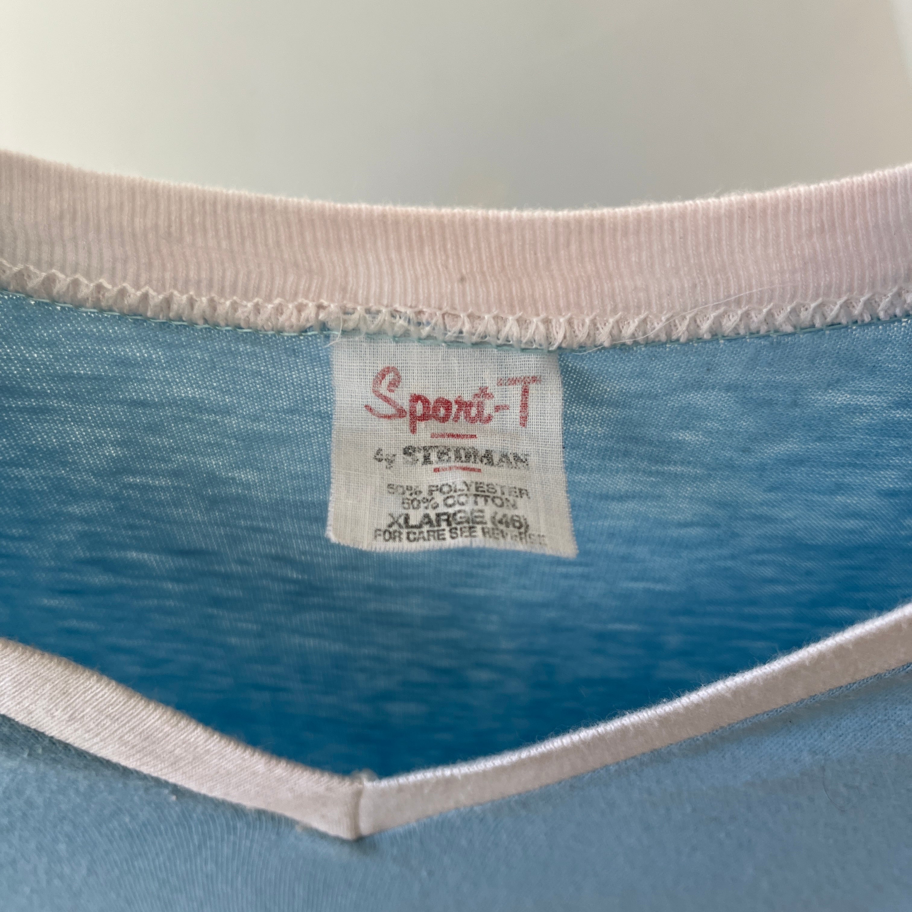 1970s Quinquagenarian Baby Blue Football Style T Shirt