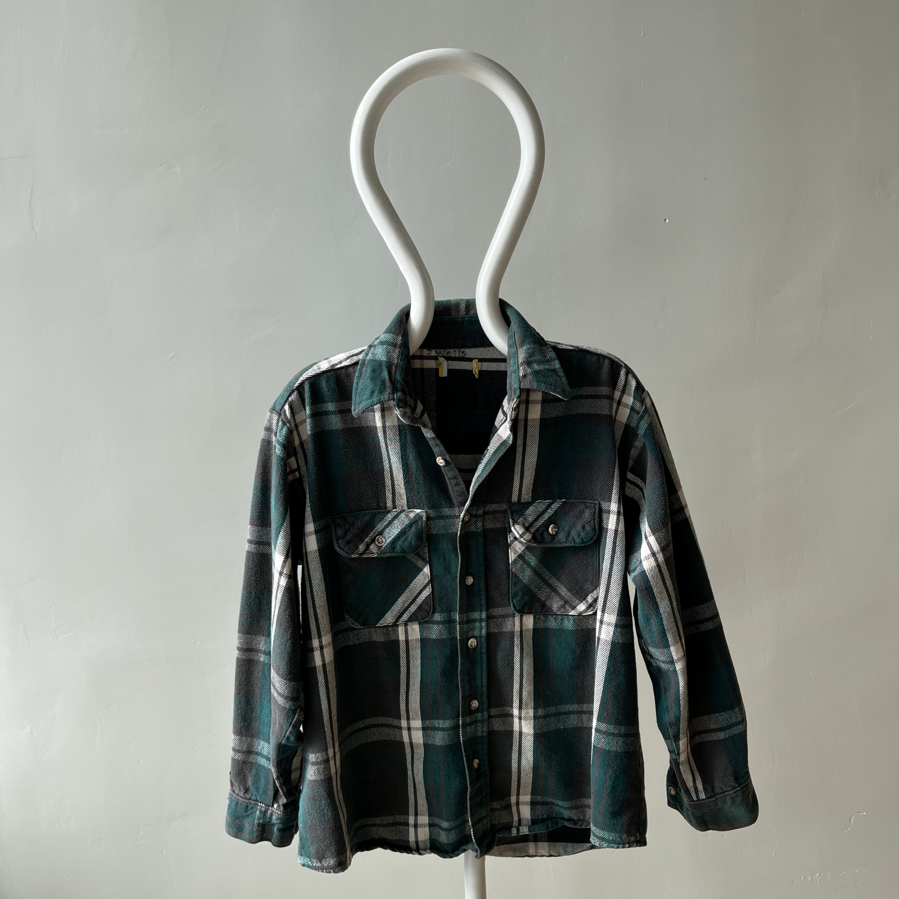 1980/90s Forest Green Plaid Cotton Flannel - Mending