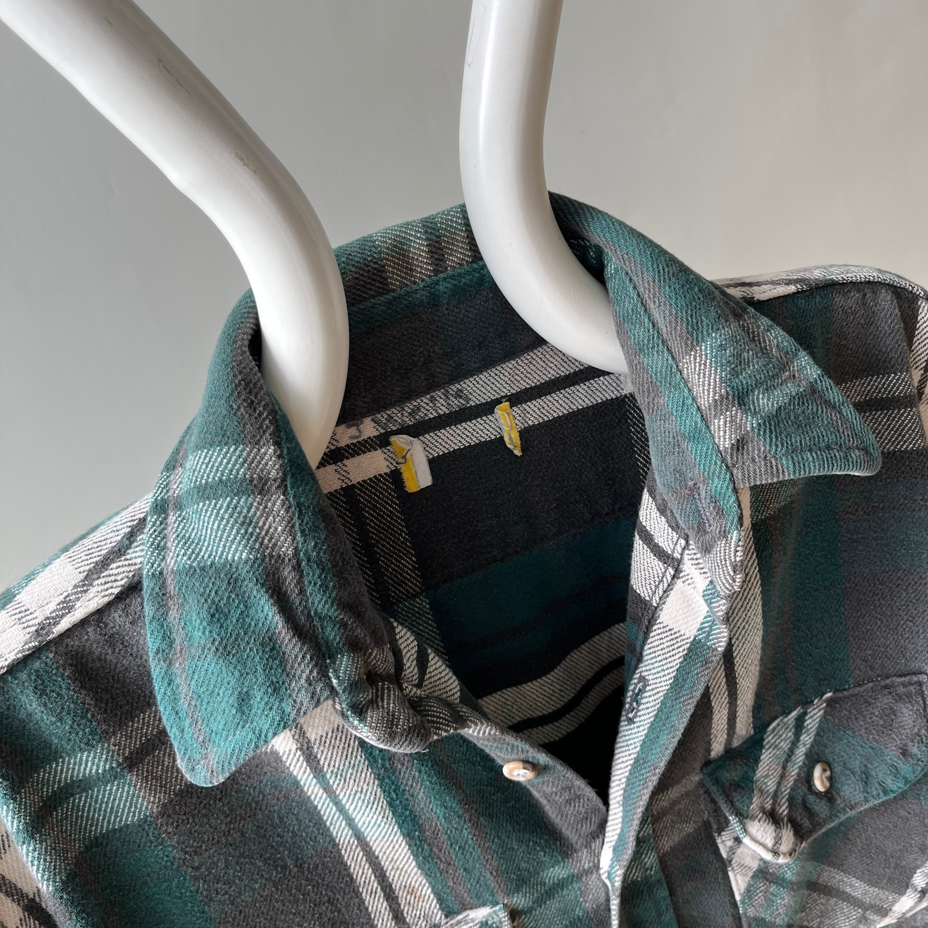 1980/90s Forest Green Plaid Cotton Flannel - Mending