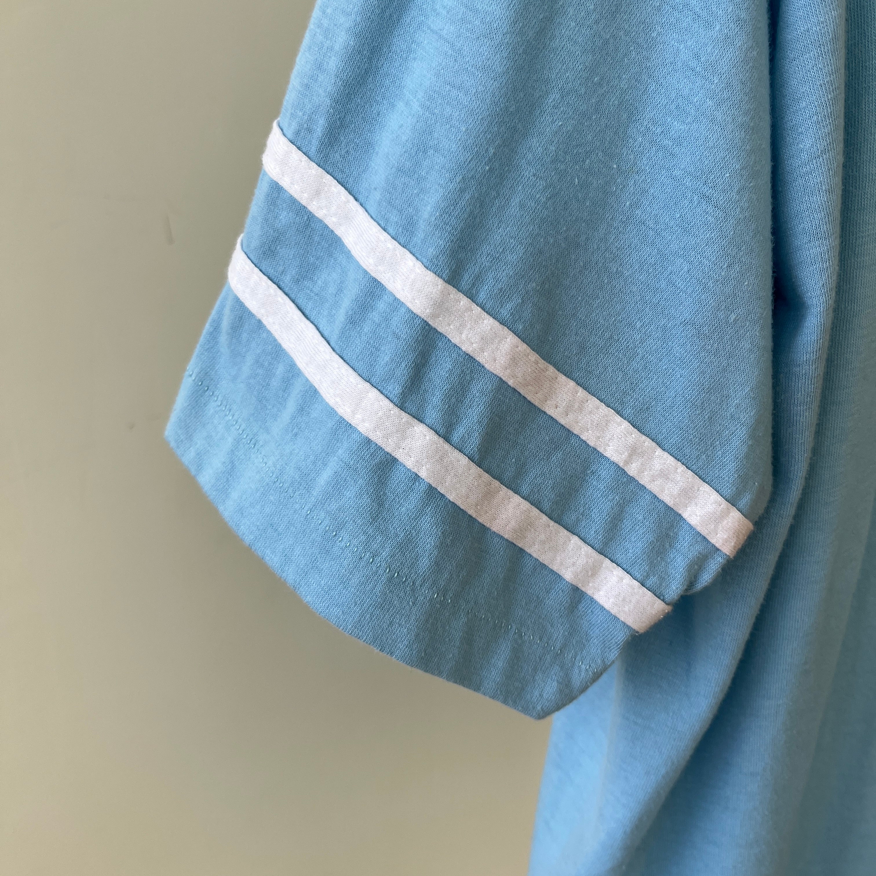 1970s Quinquagenarian Baby Blue Football Style T Shirt