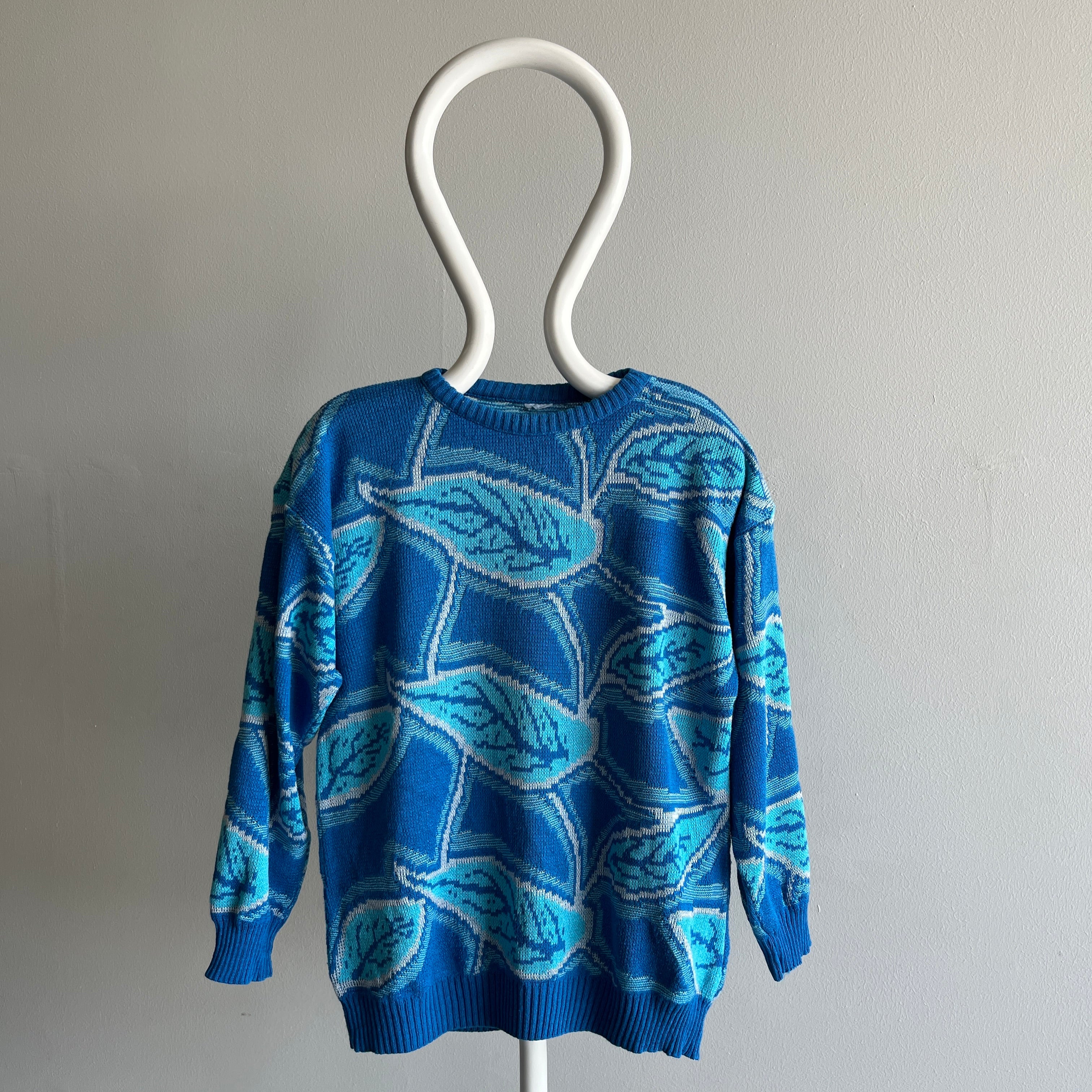 1970/80s Very Cool Acrylic Leaf Motif Sweater