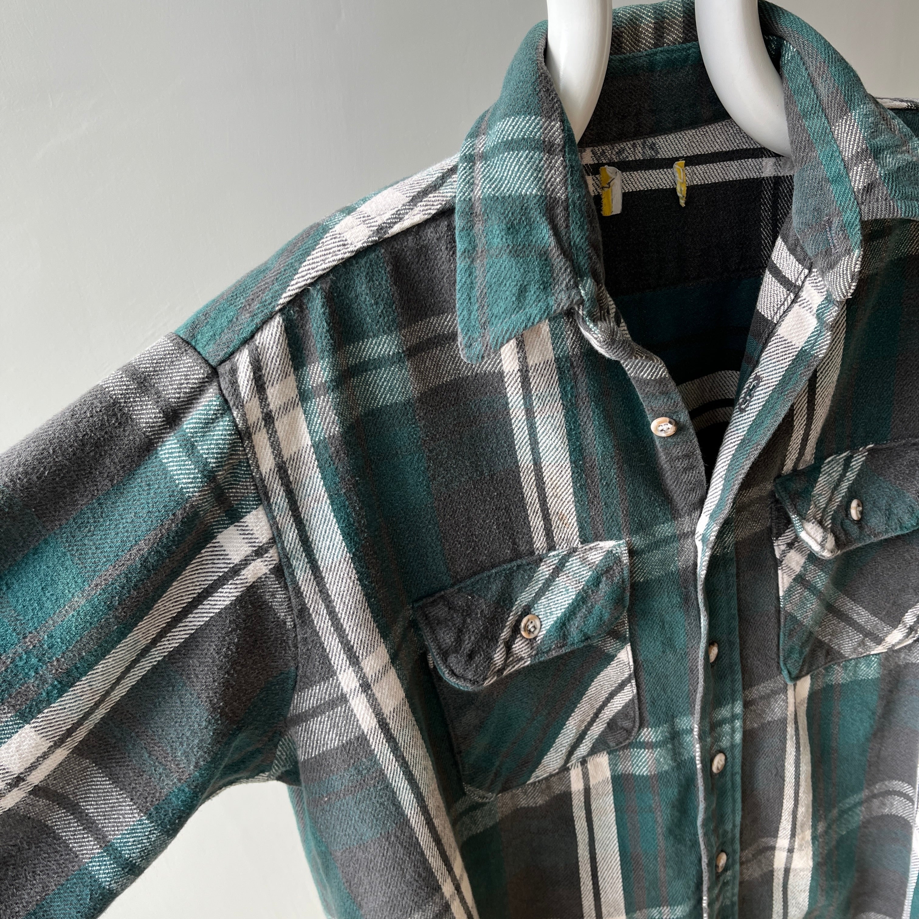 1980/90s Forest Green Plaid Cotton Flannel - Mending