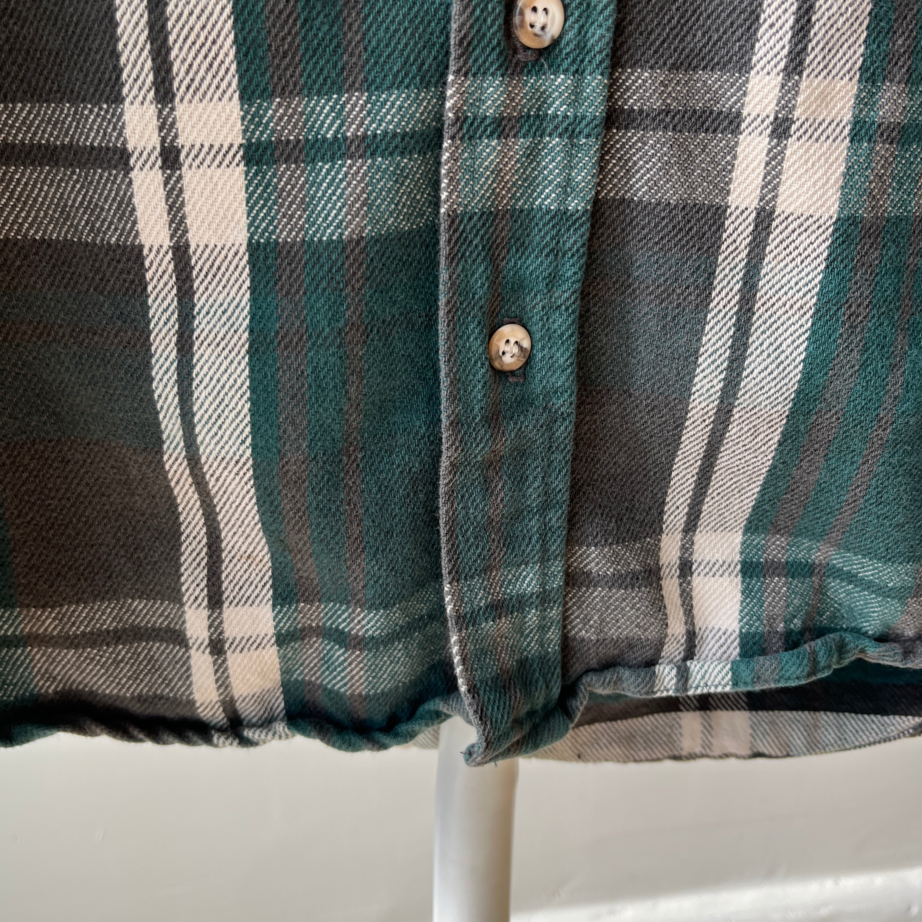 1980/90s Forest Green Plaid Cotton Flannel - Mending