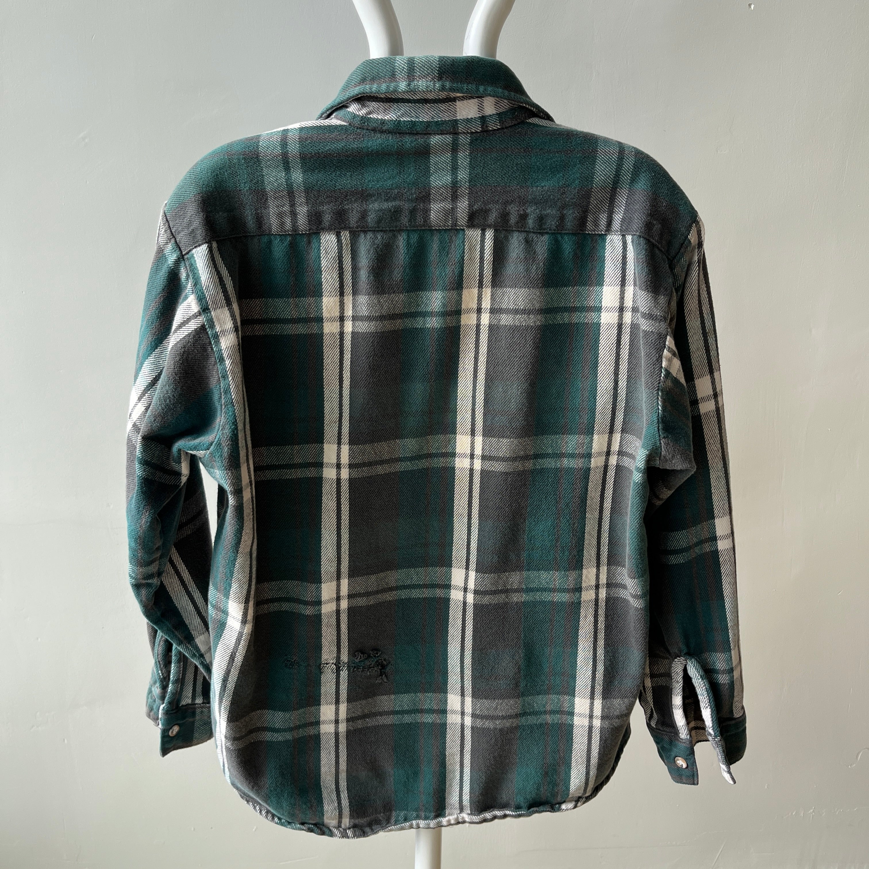 1980/90s Forest Green Plaid Cotton Flannel - Mending