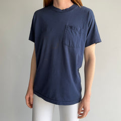 1980s Nicely Thinned Out Sun Faded and Circularly Stained Selvedge Pocket T-Shirt by FOTL