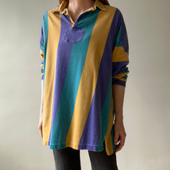 1980s Thinned Out and Slouchy Longer Mardi Gras Tattered Striped Rugby Shirt