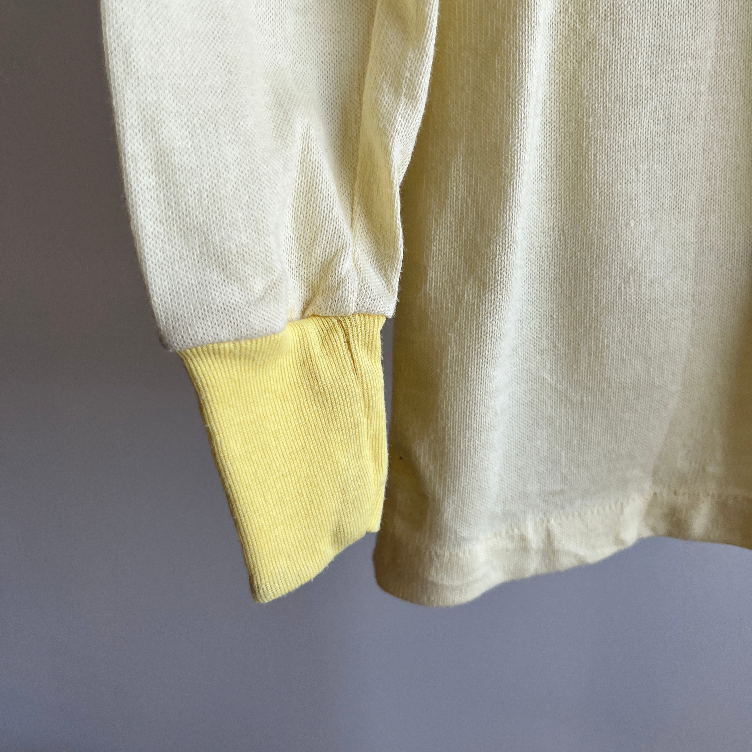 1970s Buttery Yellow and Soft Long Johns Style Shirt