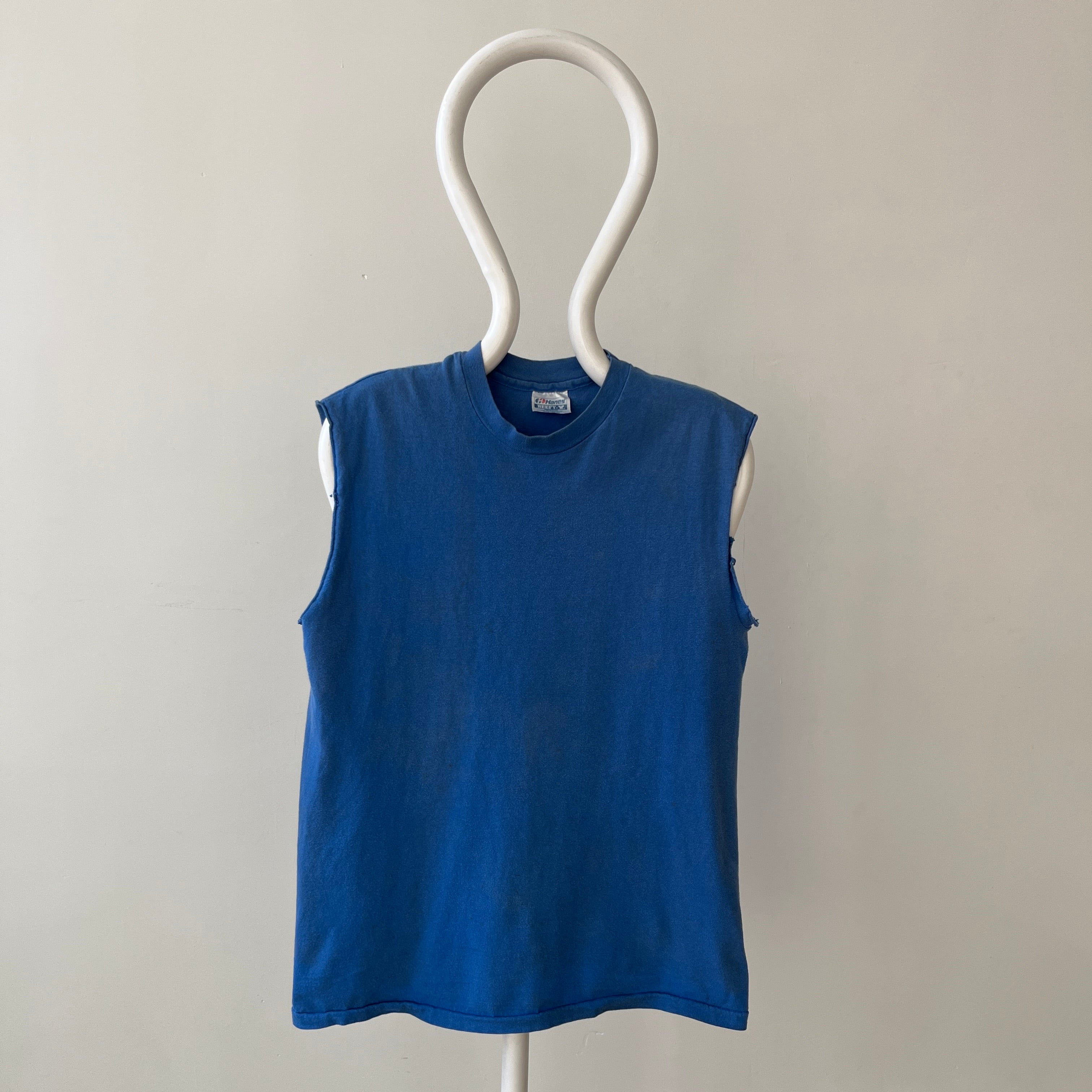 1990s Blank Blue Cut Off T Shirt